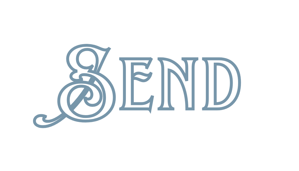 Decorative text 'SEND' with a stylized 'S' on a white background
